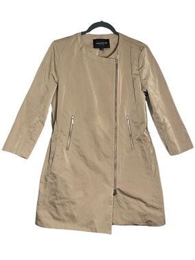 Lafayette 148 New York Asymmetric Zip Moto Trench Coat Rain Jacket Tan Sz 8